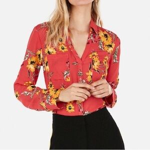 Express Portofino Slim Floral Button-Down Polyester Shirt